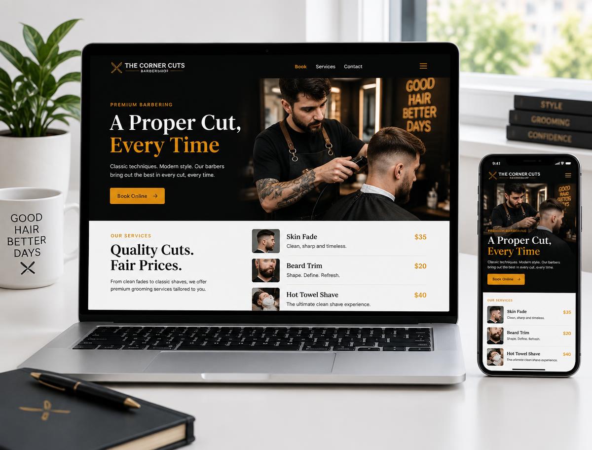 Sample website design for a barbershop business