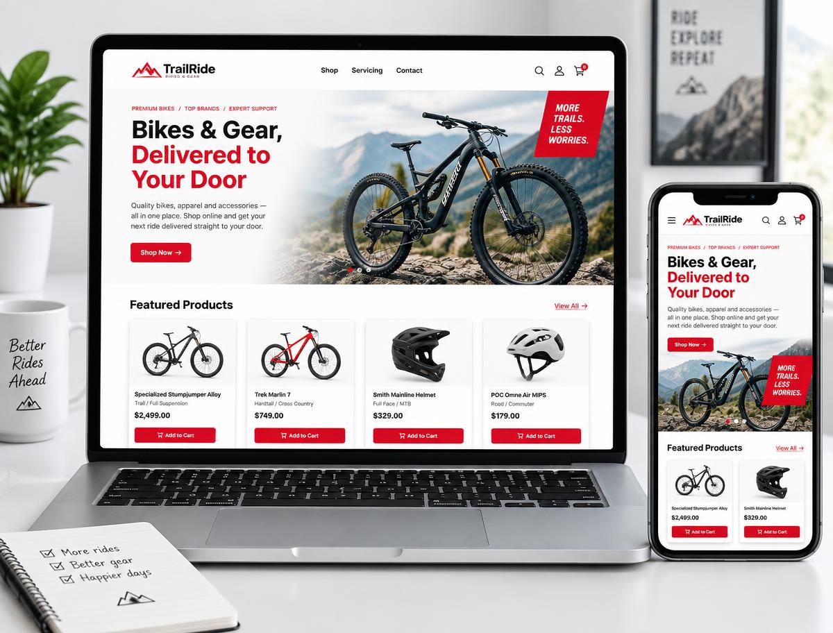 Sample website design for a bike shop business