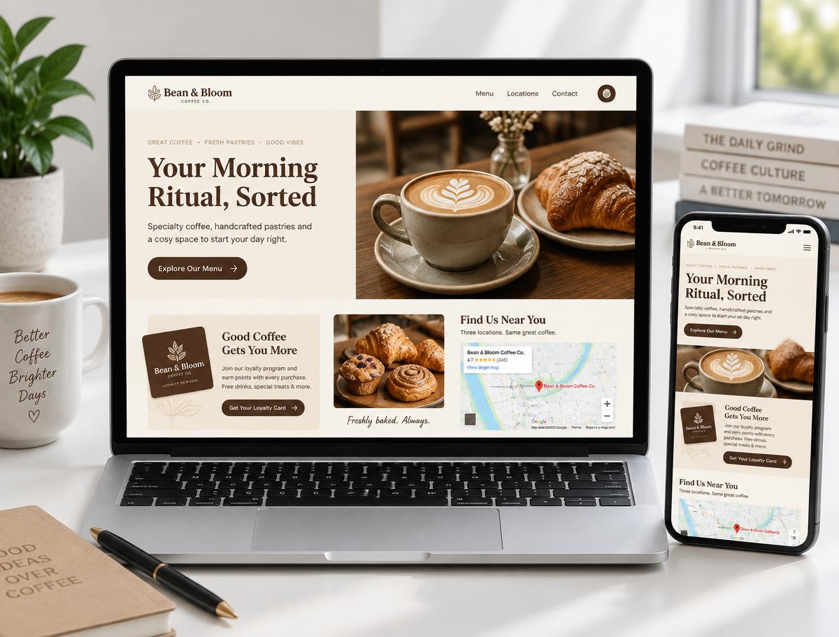 Sample website design for a coffee shop business
