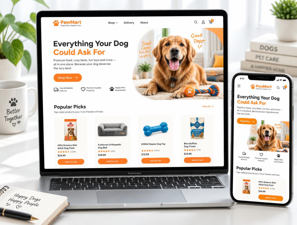 Sample website design for a pet shop business