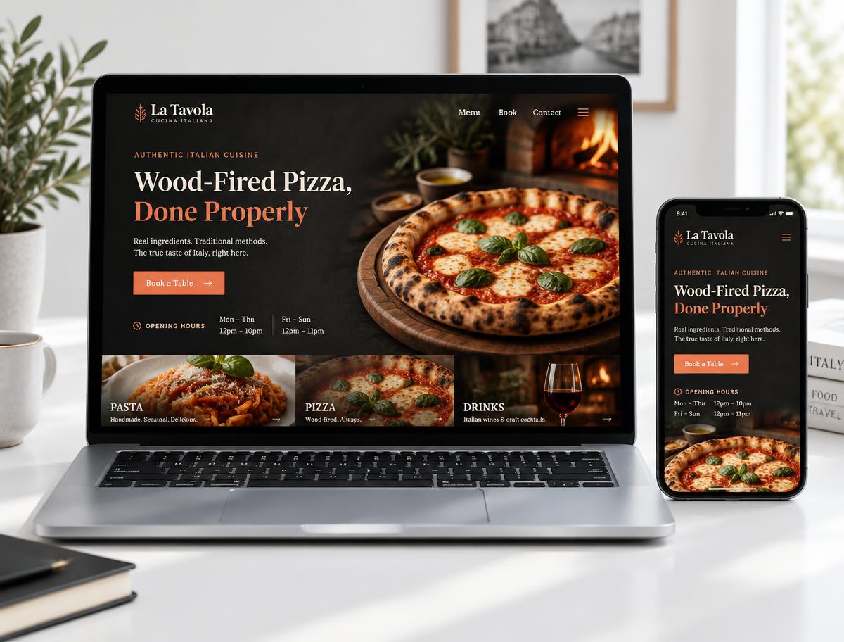 Sample website design for a Italian restaurant business
