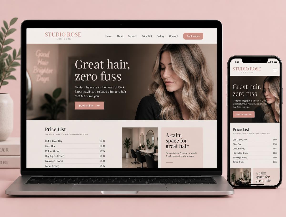 Sample website design for a hair salon business