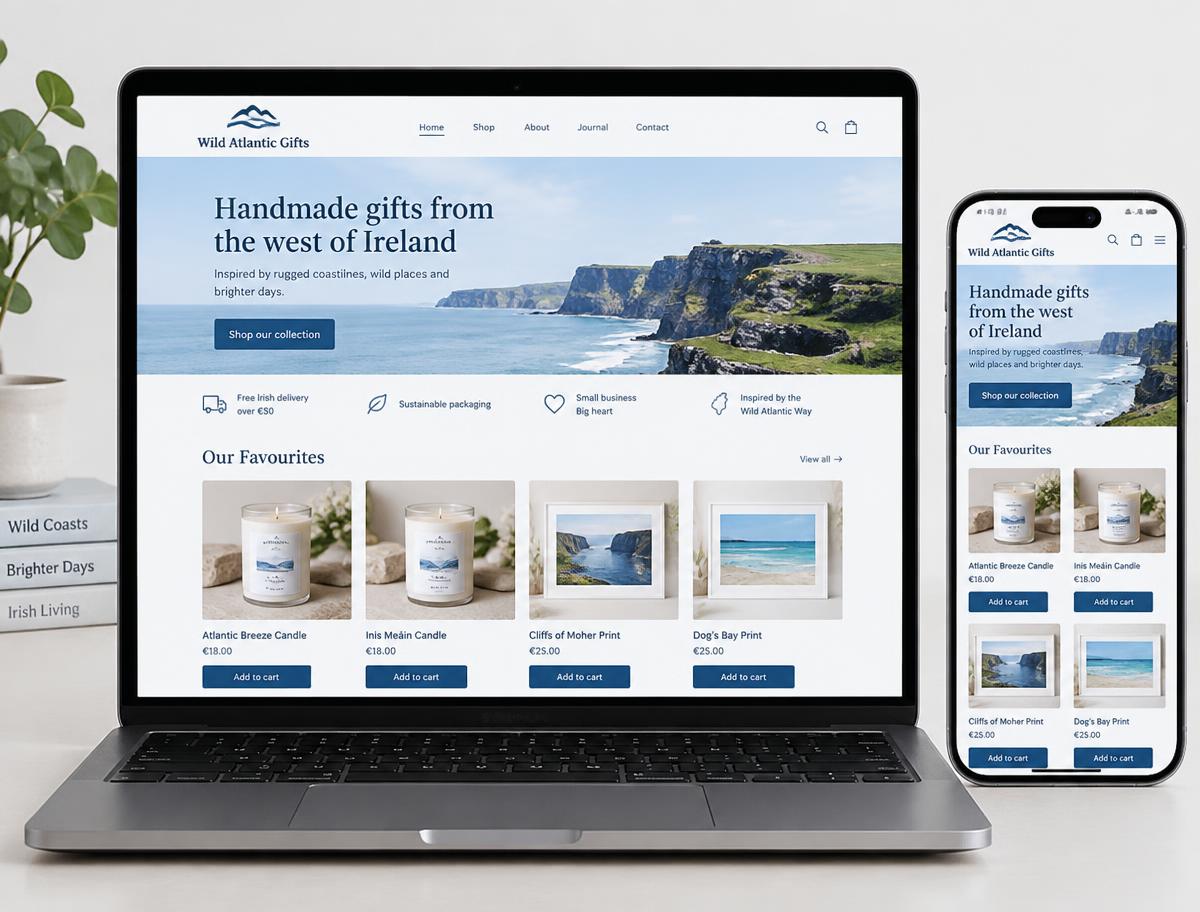 Sample website design for a gift shop business
